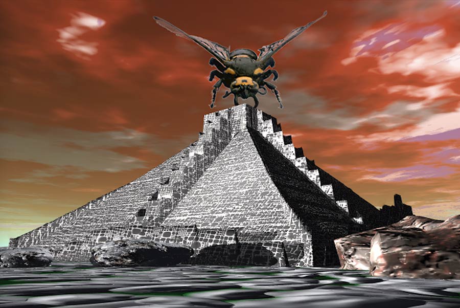 Giant Bee on Myan Pyramid, digital artwork