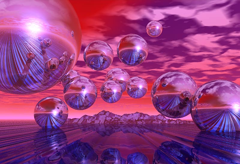 Flying Chrome Orbs, digital artwork